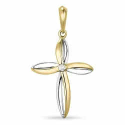 Kreuz Anhänger in 14 karat Gold- und Weißgold 0,03 ct