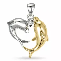 Delfin Diamantanhänger in 14 karat Gold- und Weißgold 0,04 ct
