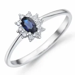 Saphir Rosettenring in 14 Karat Weißgold 0,11 ct 0,35 ct