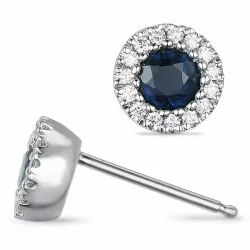 runden Saphir Rosettenohrstecker in 14 Karat Weißgold mit Diamant und Saphir