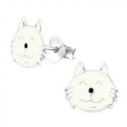 Katzen Emaille Ohrringe in Silber