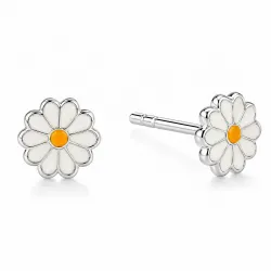 Kleinen Aagaard Blume Ohrringe in Silber weißem Emaille gelbem Emaille