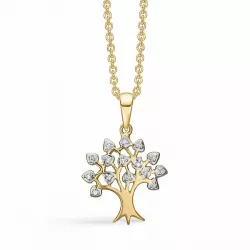 Støvring Design Lebensbaum Halskette mit Anhänger in 14 Karat Gold weißem Diamant