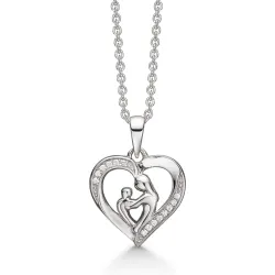 Støvring Design Mutter und Kind Halskette mit Anhänger in rhodiniertem Silber weißem Zirkon
