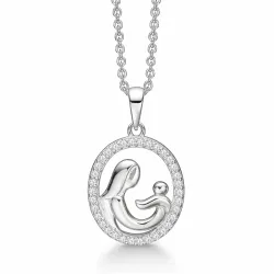 Støvring Design Mutter und Kind Halskette mit Anhänger in rhodiniertem Silber weißem Zirkon