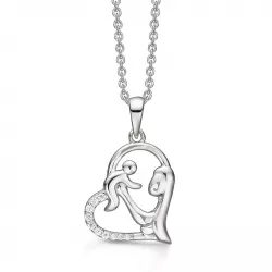 Støvring Design Mutter und Kind Halskette mit Anhänger in rhodiniertem Silber weißem Zirkon