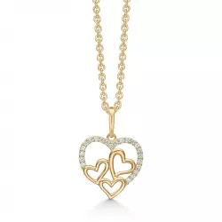 Støvring Design Herz Halskette mit Anhänger in 14 Karat Gold mit Vergoldete Silberhalskette weißem Zirkon