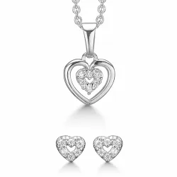 Støvring Design Herz Set mit Ohrringe und Halskette in rhodiniertem Silber weißen Zirkonen