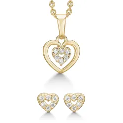 Støvring Design Herz Schmuck Set in vergoldetem Sterlingsilber weißem Zirkon