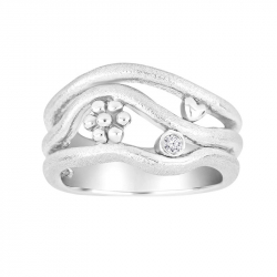 Siersbøl Blume Zirkon Ring in rhodiniertem Silber weißem Zirkon