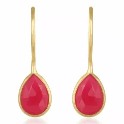 lange Tropfen Chalzedon Ohrringe in vergoldetem Sterlingsilber