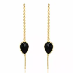 lange Tropfen Onyx Ohrringe in vergoldetem Sterlingsilber - Loom Stones