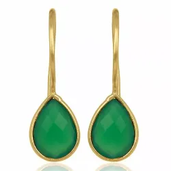 lange Tropfen Onyx Ohrringe in vergoldetem Sterlingsilber