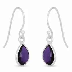 lange Tropfen Amethyst Ohrringe in Silber - Loom Stones
