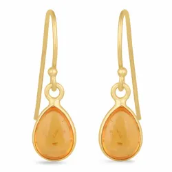 lange Bernstein Ohrringe in vergoldetem Silber