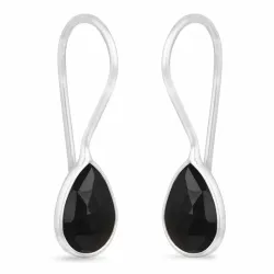 lange schwarzem Onyxe Ohrringe in Silber - Loom Stones