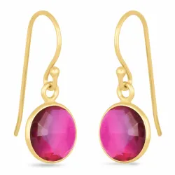 lange runder Amethyst Ohrringe in vergoldetem Silber - Loom Stones