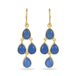 blauem Chalzedon Ohrringe in vergoldetem Sterlingsilber - Loom Stones