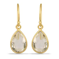 lange Tropfen Quarz Ohrringe in vergoldetem Silber - Loom Stones