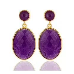 ovalen violettem Ohrringe in vergoldetem Sterlingsilber - Loom Stones
