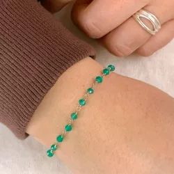 grünem Onyxe Armband aus Silber 15 cm plus 6 cm x 3,0 mm