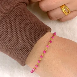 Elegant pink Aventurin Armband aus vergoldetem Sterlingsilber 15 cm plus 6 cm x 3,0 mm