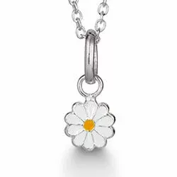 Klein Aagaard Blume Anhänger mit Halskette in Silber weißem Emaille gelbem Emaille