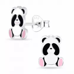 Panda Emaille Kinderohrringe in Silber