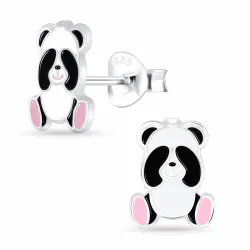Panda Emaille Kinderohrringe in Silber - Little Ones