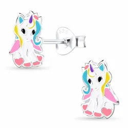 Einhorn Emaille Kinderohrringe in Silber - Little Ones