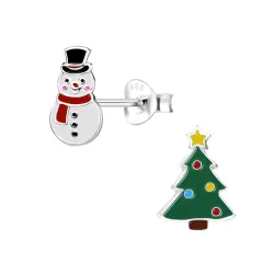 Schneemann Emaille Kinderohrringe in Silber - Little Ones