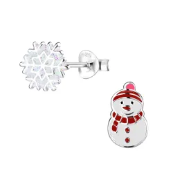 Schneemann Emaille Kinderohrringe in Silber - Little Ones