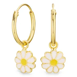 12 mm Blumen weißen Kinderohrringe in vergoldetem Silber - Little Ones