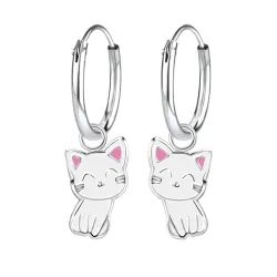 12 mm Katzen Kinderohrringe in Silber - Little Ones
