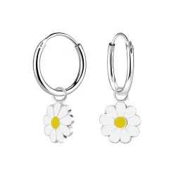 12 mm Blumen weißen Kinderohrringe in Silber - Little Ones