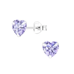 Herz lavendelfarbenem Zirkon Ohrstecker in Silber - Little Ones