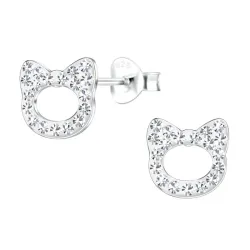 Katzen Bergkristall Kinderohrringe in Silber - Little Ones