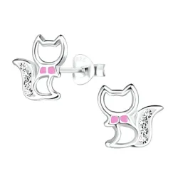 Katzen Bergkristall Kinderohrringe in Silber - Little Ones