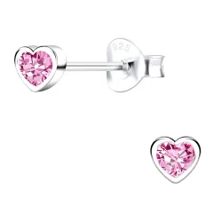 4 x 4 mm Herz hellroten Zirkon Ohrstecker in Silber - Little Ones