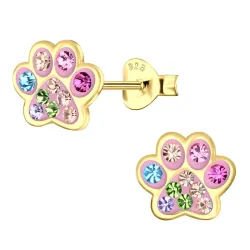 Pfote mehrfarbigem Kinderohrringe in vergoldetem Silber - Little Ones