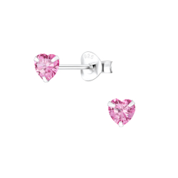 4 mm Herz pink Zirkon Ohrstecker in Silber - Little Ones