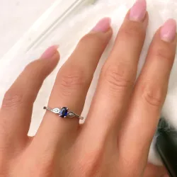 ovaler blauem Saphir Ring in 14 Karat Weißgold 0,008 ct 0,35 ct