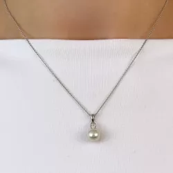 Perle Diamantanhänger in 14 karat Weißgold 0,10 ct