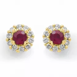 runden Rubin Diamantohrringe in 14 Karat Gold mit Rubin und Diamant 