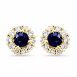 runden blauem Saphir Diamantohrringe in 14 Karat Gold mit Saphir und Diamant 