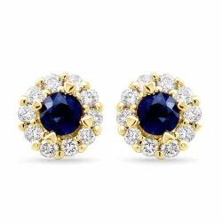runden blauem Saphir Diamantohrringe in 14 Karat Gold mit Saphir und Diamant