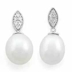 ovalen Perle Diamantohrringe in 14 Karat Weißgold mit Diamant 