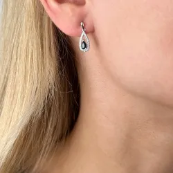 Tropfen blauem Saphir Diamantohrringe in 14 Karat Weißgold mit Diamant und Saphir 
