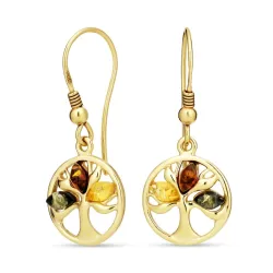 Lebensbaum mehrfarbigen Bernstein Ohrringe in vergoldetem Silber