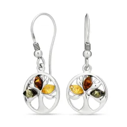 Lebensbaum mehrfarbigen Bernstein Ohrringe in Silber